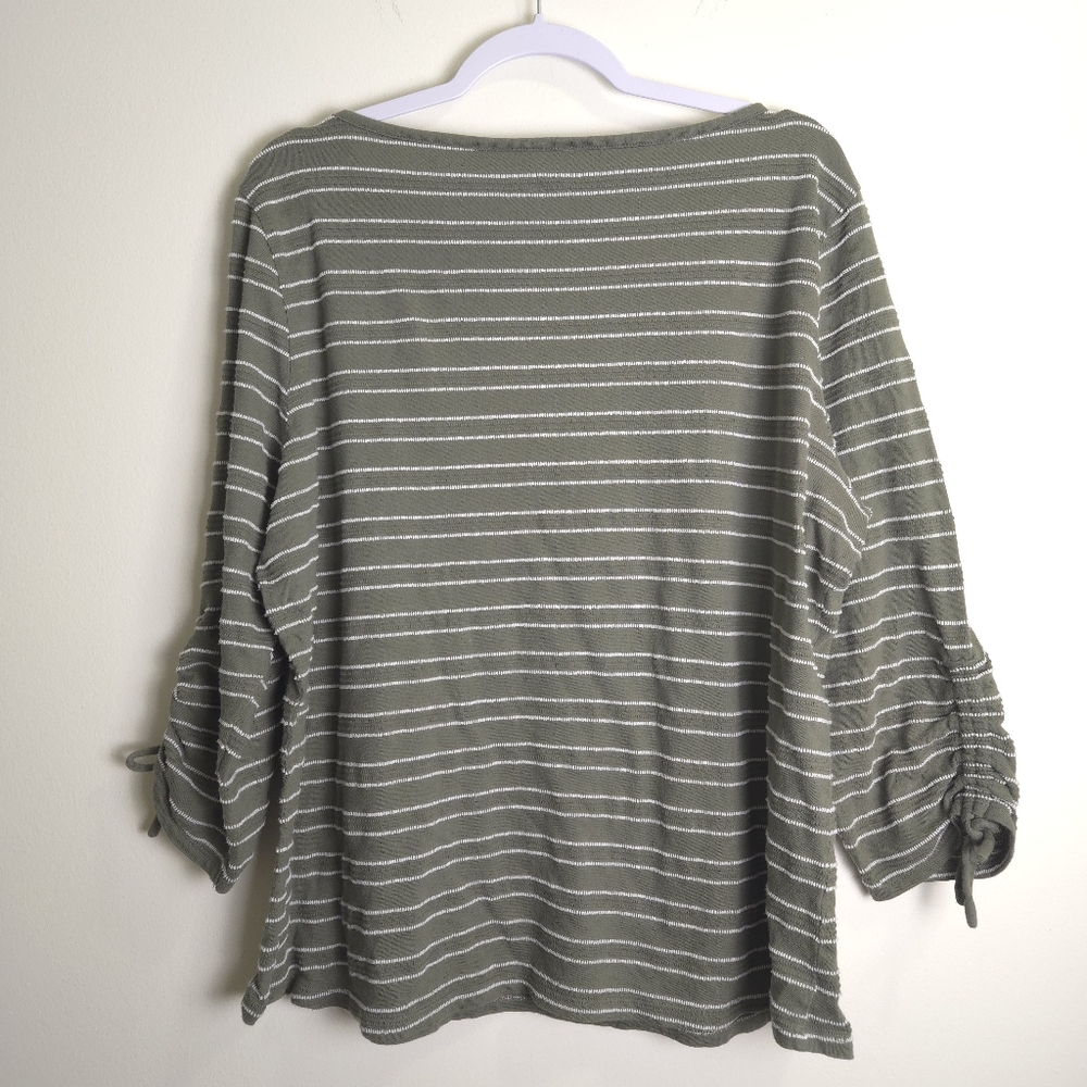 Talbots Basic Classic Cozy Olive Green Striped Lo… - image 4